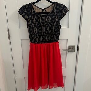 Elegant Black and Red-Pink Lace Women’s Dress